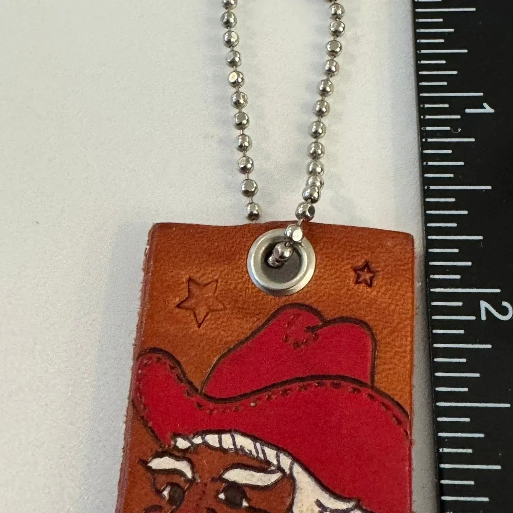 Hand Painted Leather Cowboy Santa Claus Keychain Unique Western Holiday Charm‎